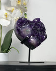 Top Grade Large Amethyst Crystal Heart, Metallic Stand Inluded - HST0283