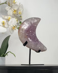 Stunning Natural Amethyst Moon Carving with Metal Stand - MWS2156