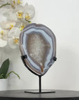 Blue Banded Agate & Quartz Stone Slice on Metal Stand - MWS3012