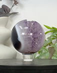 Amethyst & Banded Agate Sphere Geode with Druzy Crystal Cavity - SPH0182
