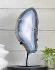 XXL Natural Blue Banded Agate & Quartz Stone Slice on Stand - MWS3043
