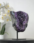 Beautiful Amethyst Geode with Blue Agate Shell - Custom made Metal Stand Included