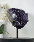 Deep Purple Amethyst Geode With Agate Shell on Metal Stand - MWS2742