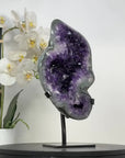 Large Natural Amethyst Stone with Green Jasper Shell on Metal Stand - MWS2820