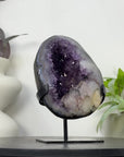 Uruguayan Amethyst Geode with Calcite Inclusion on Metal Stand - MWS3330