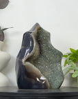 Unique Blue Banded Agate with Pink Amethyst Interior Statement Piece - CBP1397