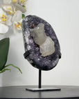 Amethyst with Calcite Inclusion on Metal Stand – Natural Display Piece - MWS2404