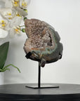 Agate & Quartz Druzy Stone Leaf Carving on Metal Stand - MWS2804