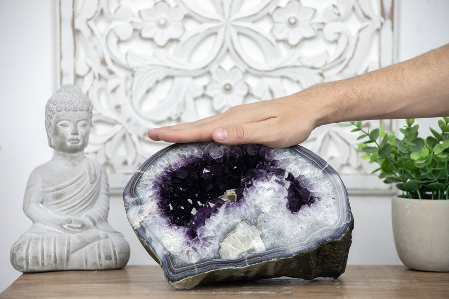 Unique XXL Natural Amethyst Geode with Calcite Formation - AMGE0108