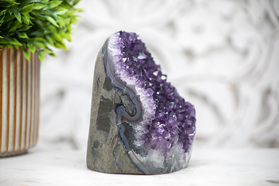 Beautiful Amethyst Cathedral with Shinny Crystals & Agate Shell - CBP0930