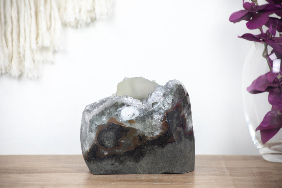 Outstanding Piece, Calcite Crystals Combination on Top of Quartz Druzy Geode - MSP0194 - Southern Minerals 