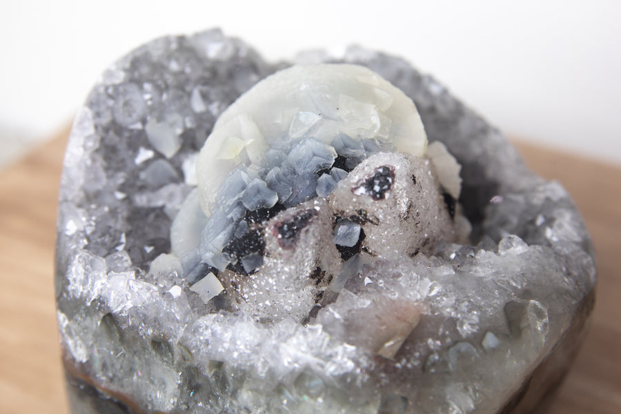 Outstanding Piece, Calcite Crystals Combination on Top of Quartz Druzy Geode - MSP0194 - Southern Minerals 