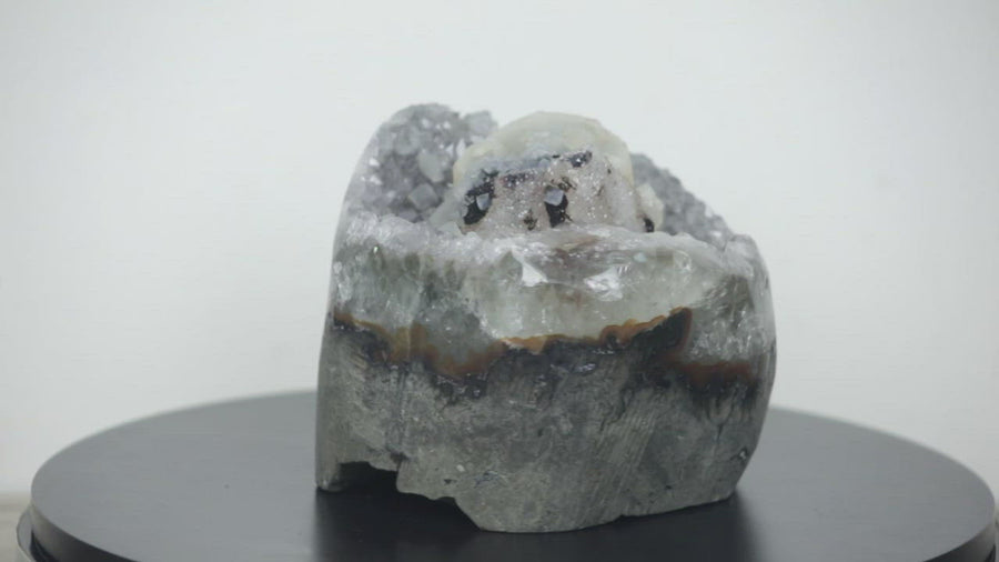 Outstanding Piece, Calcite Crystals Combination on Top of Quartz Druzy Geode - MSP0194