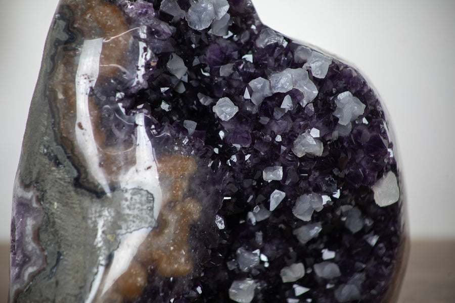 Unique Natural Amethyst and Jasper Stone Cathedral with Calcite Crystals - CBP0608