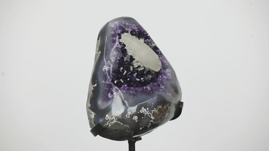 Outstaning Natural Amethyst Geode with Agate Shell and Calcite Crystal - AWS1209