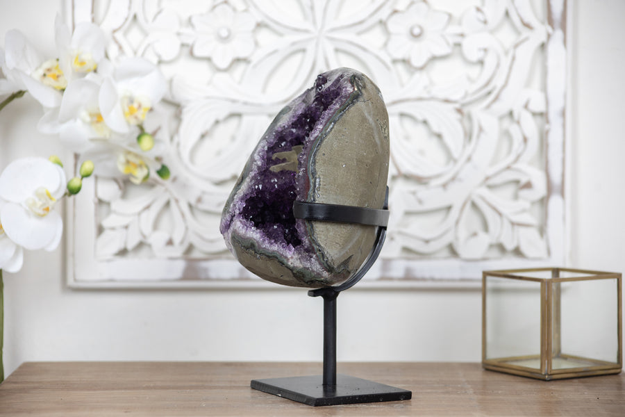 Unique Natural Amethyst Geode with Calcite Crystal Formation - AWS0888