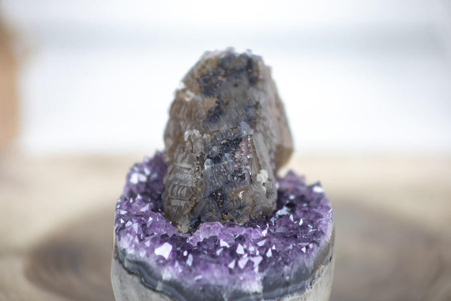 Calcite Crystal on Top of Amethyst Cluster - MSP0100 - Southern Minerals 