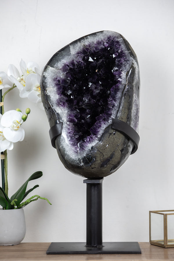 Deep Purple Large Amethyst Geode with Large & Shinny Crystals - AWS0800