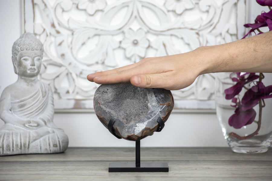 Quartz Druzy Stone Heart, Stand Included - HST0102