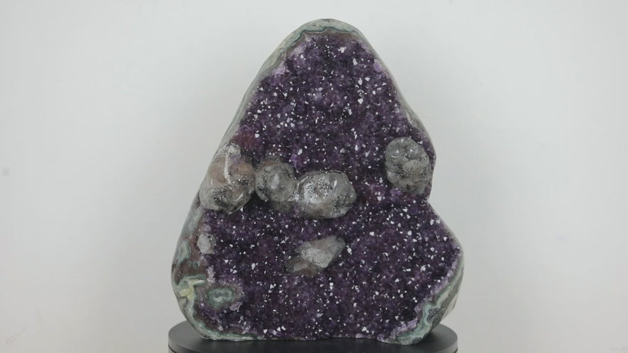 Unique Amethyst Cathedral with Stunning Calcite Formations and Jasper Shell - CBP0669