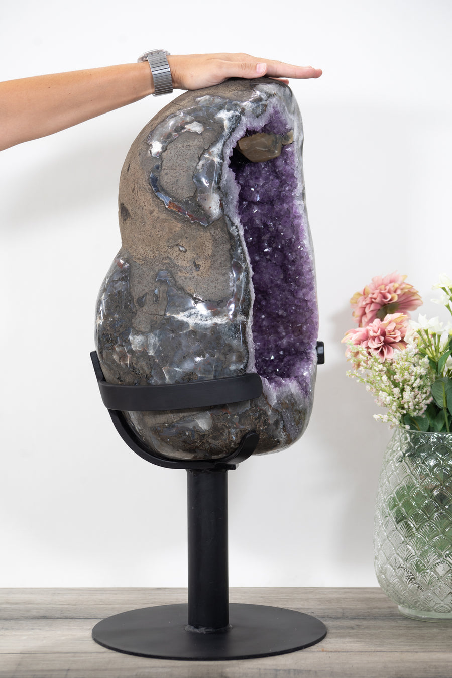 Huge Natural Amethyst Geode, Metal Stand Incuded - AWS1452