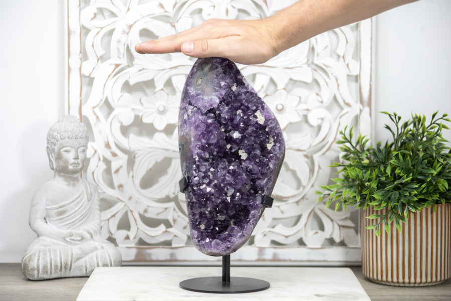 Beautiful Large Amethyst Cluster with Calcite Crystals Inclusions - AWS1408