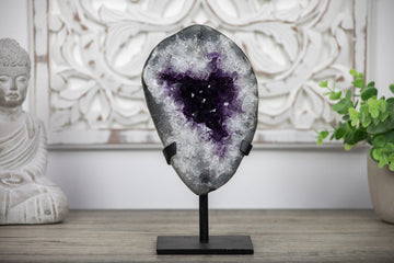 Beautiful Natural Amethyst Stone Geode, Metal Stand Included - AWS0975