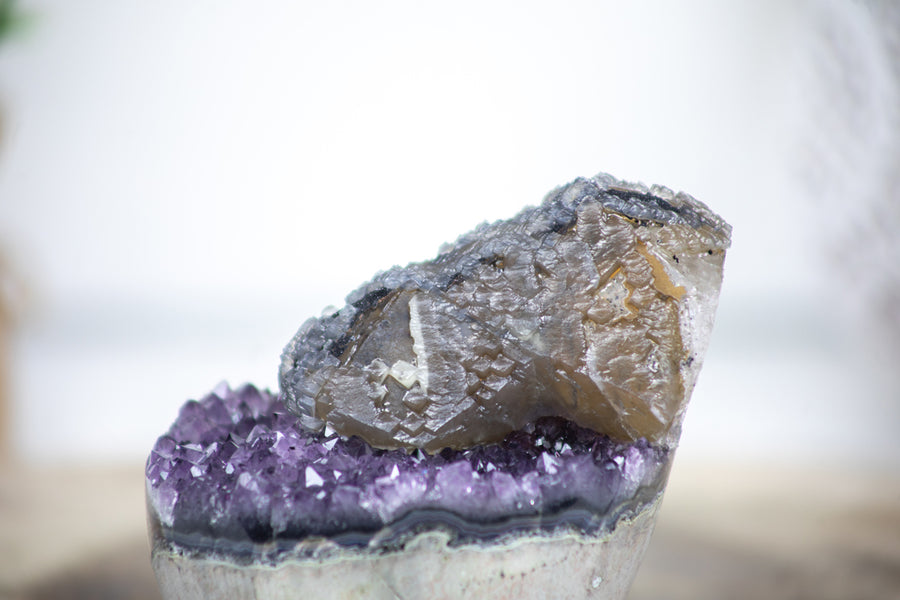 Calcite Crystal on Top of Amethyst Cluster - MSP0100 - Southern Minerals 