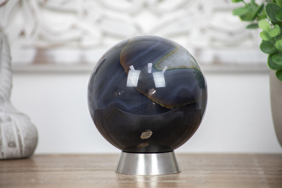Stunning Banded Agate & Quartz Druzy Sphere Geode - SPH0033