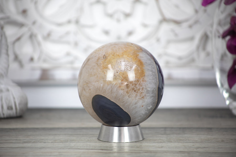 Outstaning Agate & Quartz Druzy Sphere Geode - SPH0003