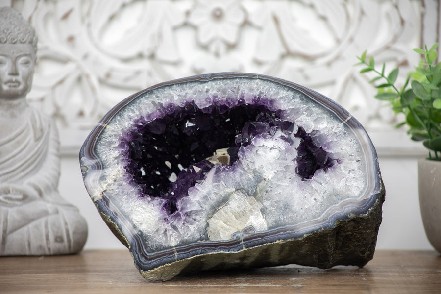 Unique XXL Natural Amethyst Geode with Calcite Formation - AMGE0108