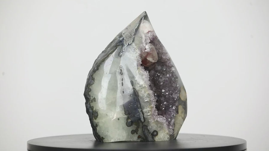 Huge Amethyst Stone Flame Carving with Calcite Crystal - FST0036