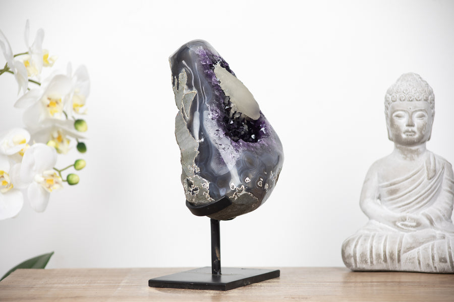 Outstaning Natural Amethyst Geode with Agate Shell and Calcite Crystal - AWS1209