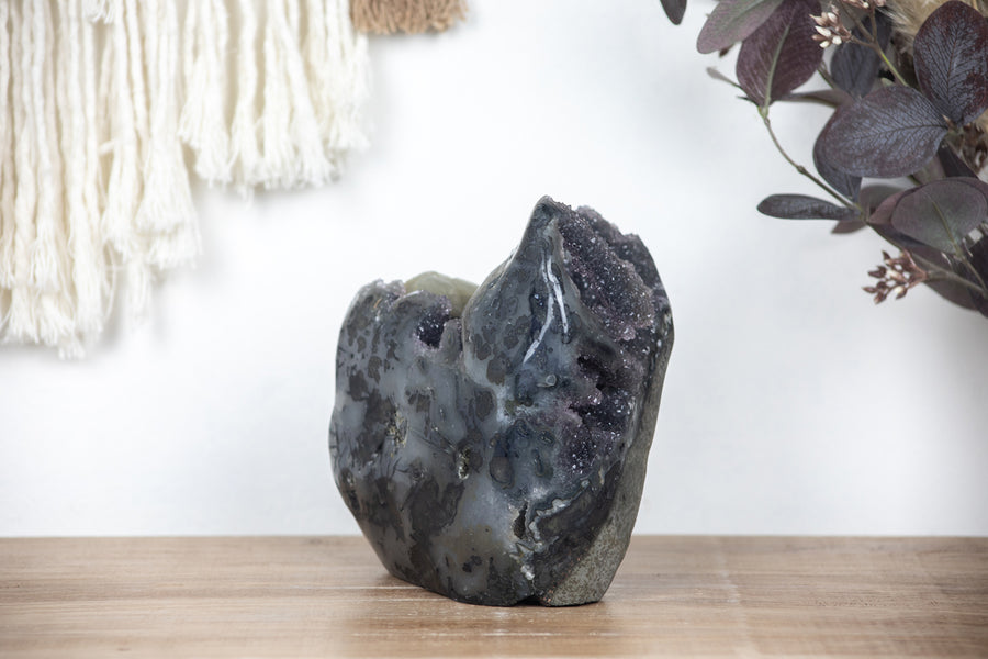 Beautiful Amethyst Geode with Calcite Crystal and Stalactites - MSP0241